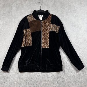 Vintage City Girl Jacket Womens 10 Velvet Patchwork Zip Unique USA 90s